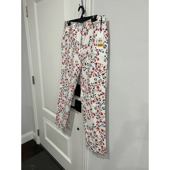 Calvin Klein Floral Pants White Multi Sz 10 Flat Front Mid Rise Bohemian NWT - Picture 4 of 13